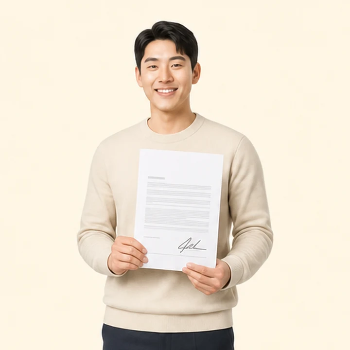 스포티지 신차 장기렌트 서면 견적서를 들고 있는 고객
